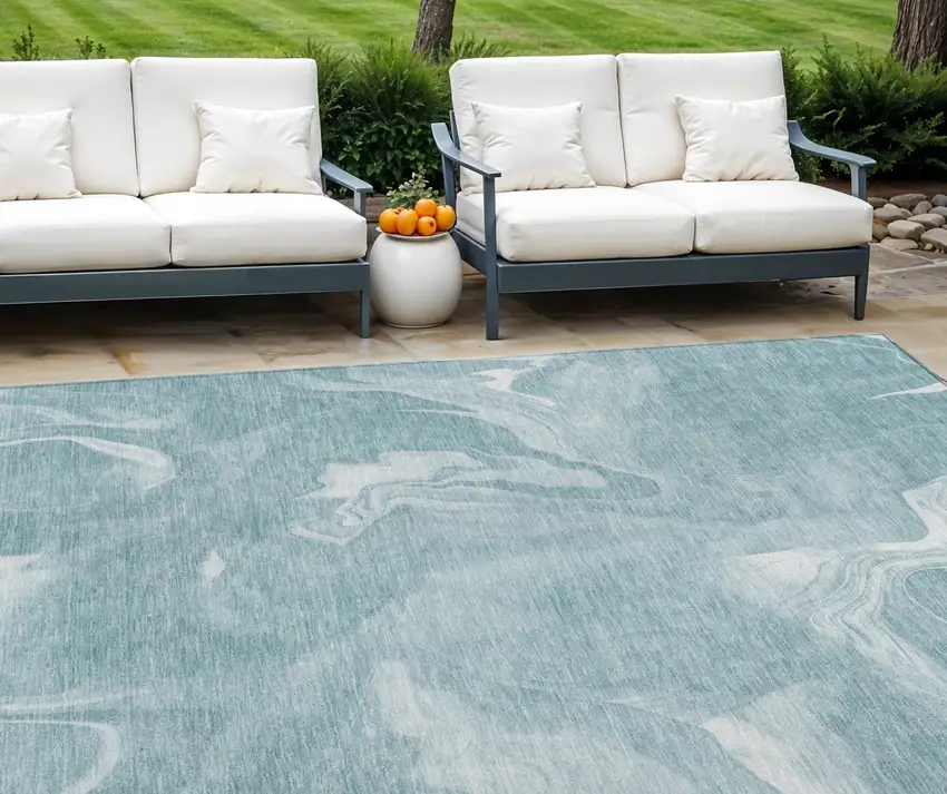 Teal Blue And Aqua Abstract Washable Indoor Outdoor Area Rug Photo 1