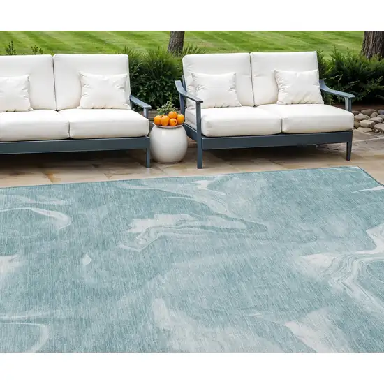 Teal Blue And Aqua Abstract Washable Indoor Outdoor Area Rug Photo 1