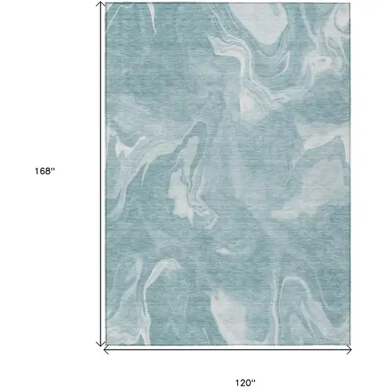 Teal Blue And Aqua Abstract Washable Indoor Outdoor Area Rug Photo 3