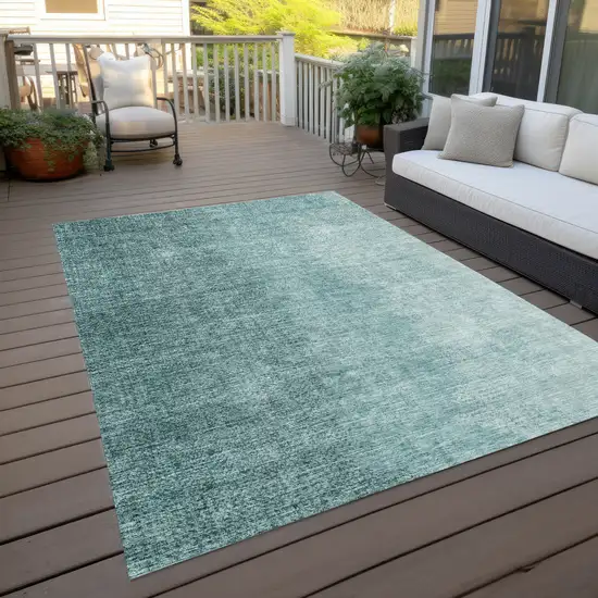 Teal Blue And Aqua Abstract Washable Indoor Outdoor Area Rug Photo 9