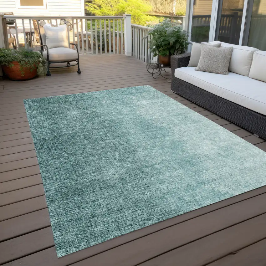 Teal Blue And Aqua Abstract Washable Indoor Outdoor Area Rug Photo 9