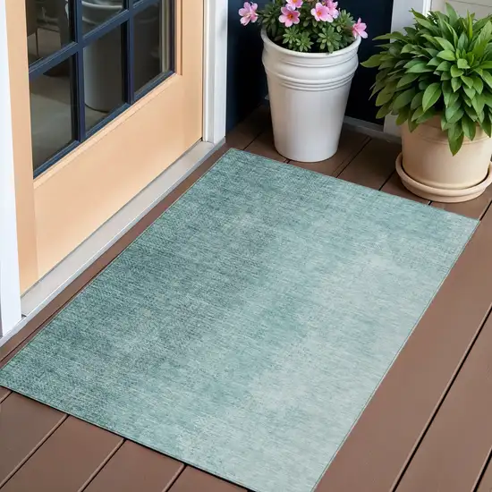 Teal Blue And Aqua Abstract Washable Indoor Outdoor Area Rug Photo 1