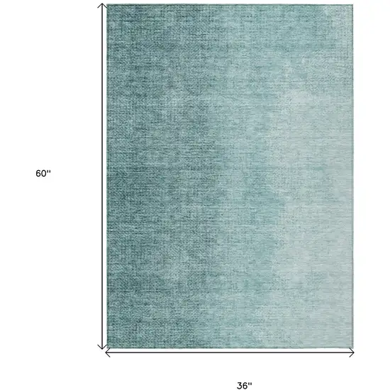 Teal Blue And Aqua Abstract Washable Indoor Outdoor Area Rug Photo 3