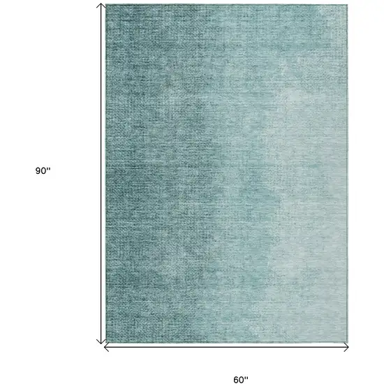 Teal Blue And Aqua Abstract Washable Indoor Outdoor Area Rug Photo 3