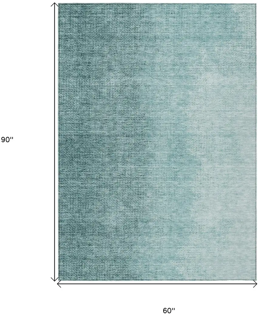 Teal Blue And Aqua Abstract Washable Indoor Outdoor Area Rug Photo 3