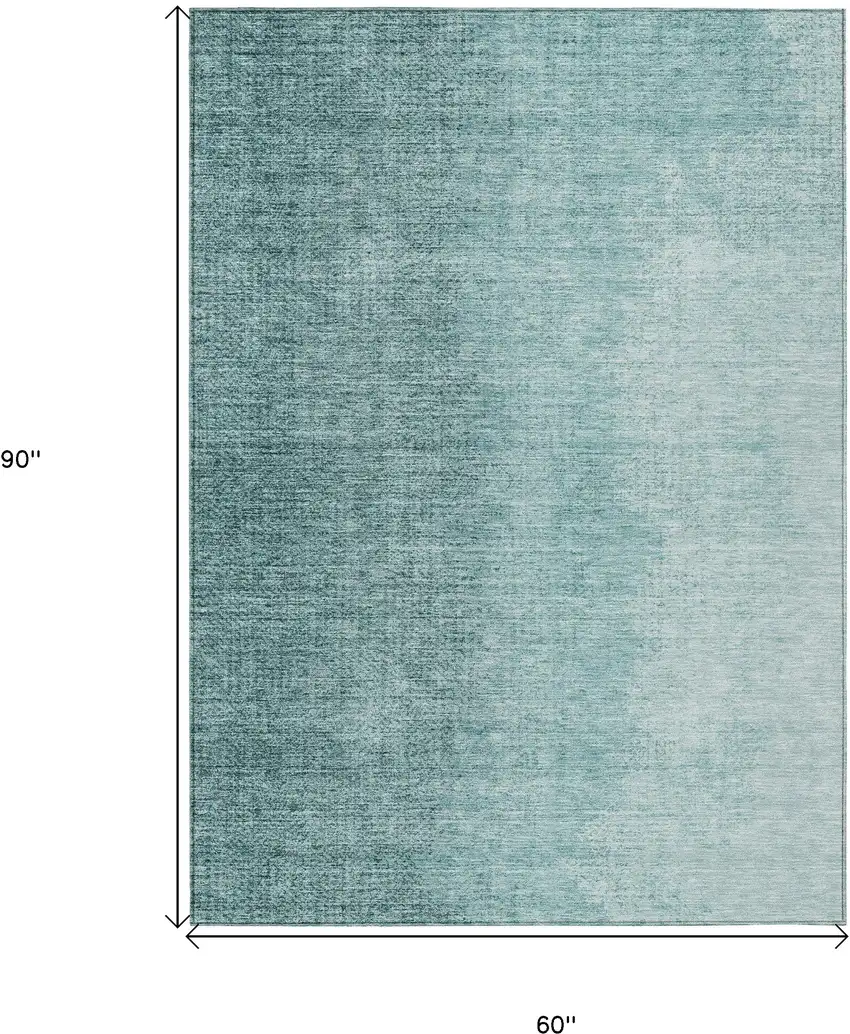Teal Blue And Aqua Abstract Washable Indoor Outdoor Area Rug Photo 3