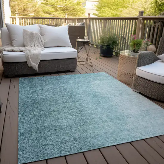 Teal Blue And Aqua Abstract Washable Indoor Outdoor Area Rug Photo 8