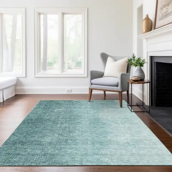 Teal Blue And Aqua Abstract Washable Indoor Outdoor Area Rug Photo 9