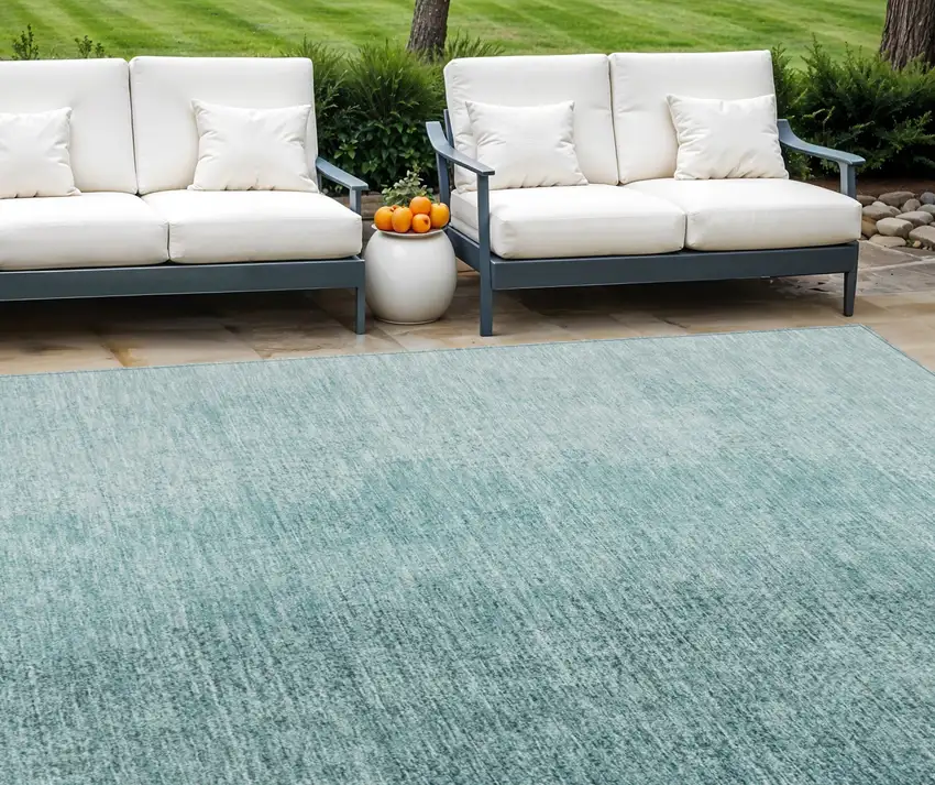 Teal Blue And Aqua Abstract Washable Indoor Outdoor Area Rug Photo 1