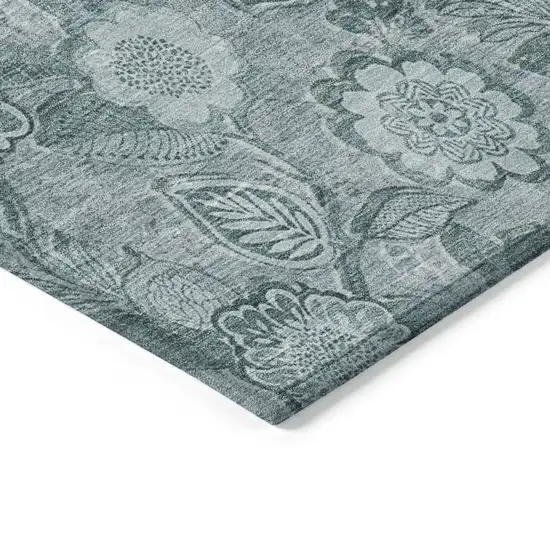 Teal Blue And Aqua Floral Washable Indoor Outdoor Area Rug Photo 9