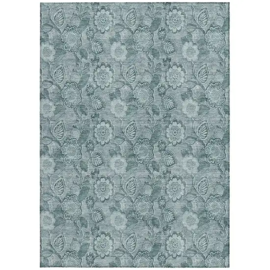 Teal Blue And Aqua Floral Washable Indoor Outdoor Area Rug Photo 3