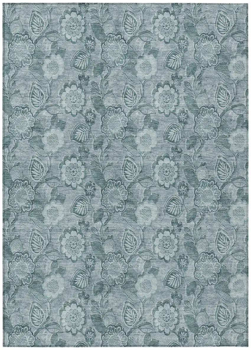 Teal Blue And Aqua Floral Washable Indoor Outdoor Area Rug Photo 1