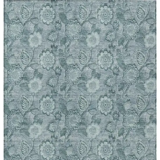 Teal Blue And Aqua Floral Washable Indoor Outdoor Area Rug Photo 4