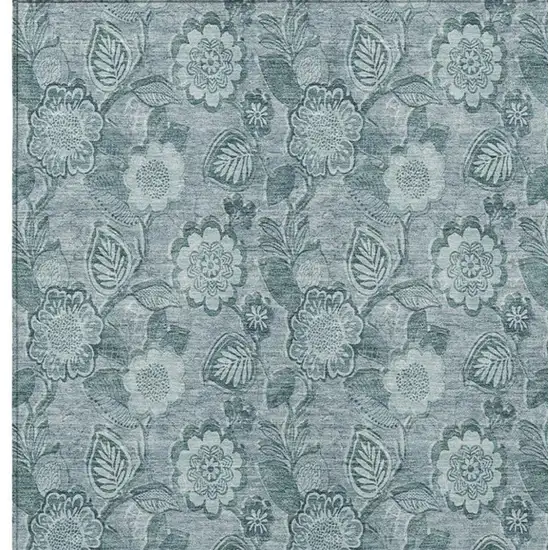 Teal Blue And Aqua Floral Washable Indoor Outdoor Area Rug Photo 3