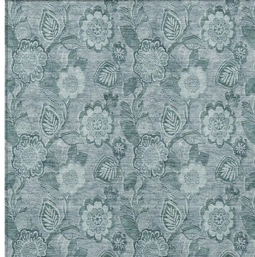 Teal Blue And Aqua Floral Washable Indoor Outdoor Area Rug Photo 3