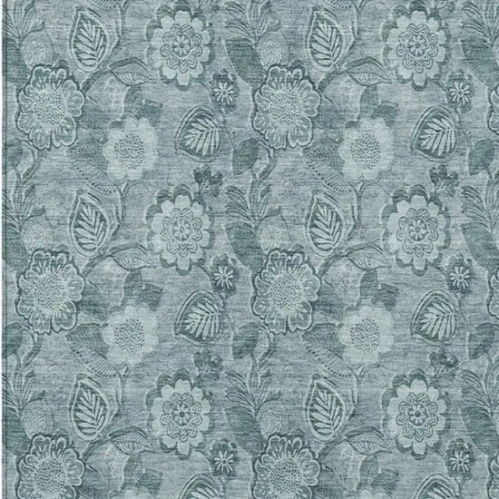 Teal Blue And Aqua Floral Washable Indoor Outdoor Area Rug Photo 4