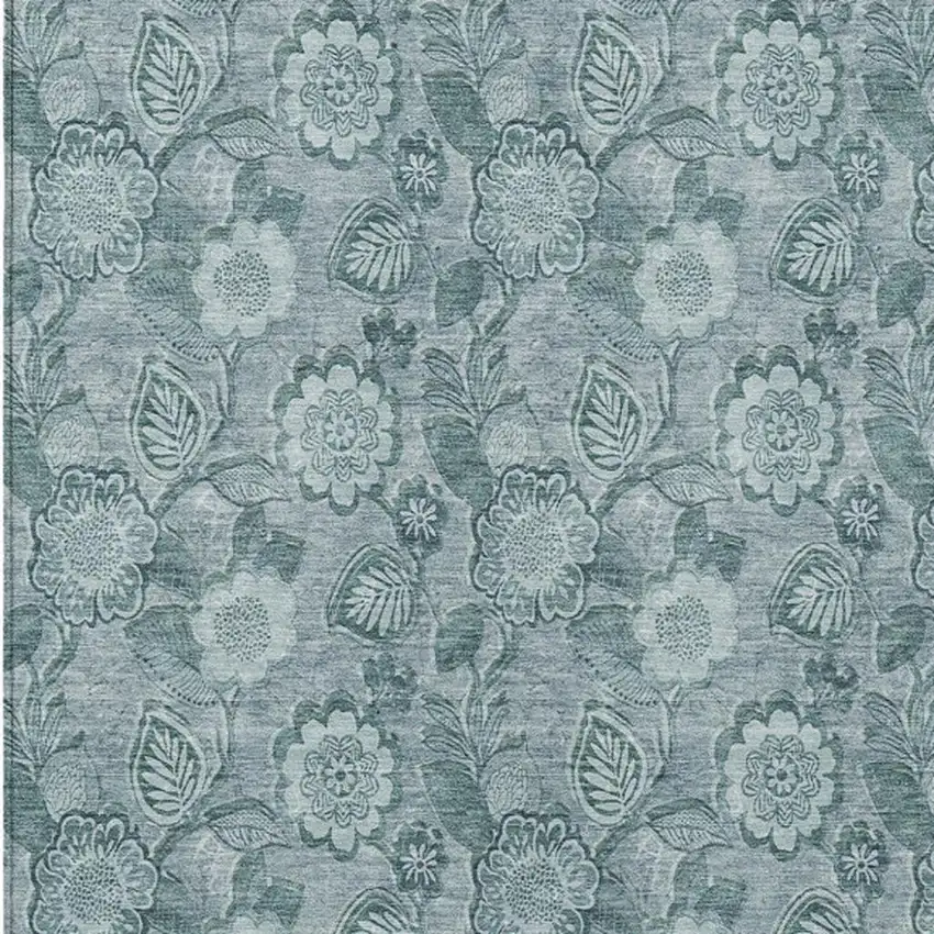 Teal Blue And Aqua Floral Washable Indoor Outdoor Area Rug Photo 4