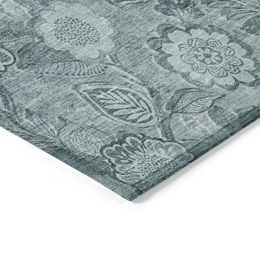 Teal Blue And Aqua Floral Washable Indoor Outdoor Area Rug Photo 9