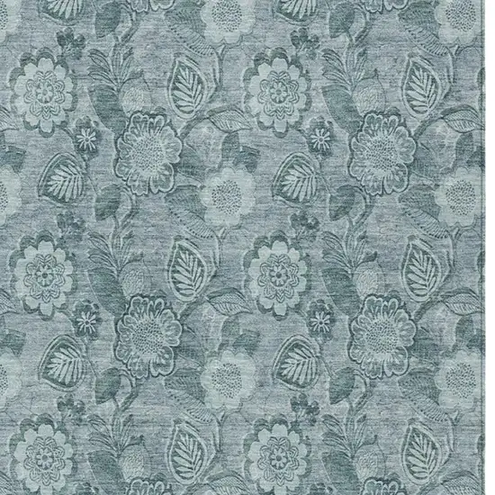 Teal Blue And Aqua Floral Washable Indoor Outdoor Area Rug Photo 3