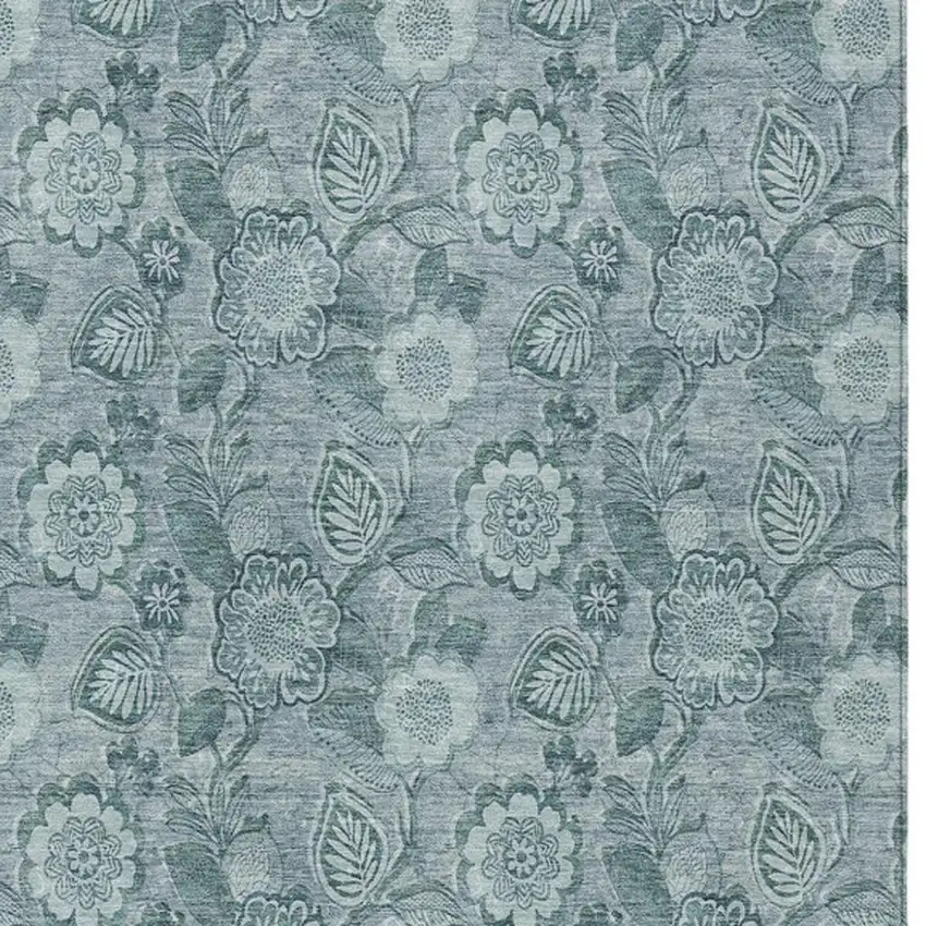 Teal Blue And Aqua Floral Washable Indoor Outdoor Area Rug Photo 3