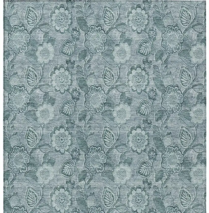 Teal Blue And Aqua Floral Washable Indoor Outdoor Area Rug Photo 4