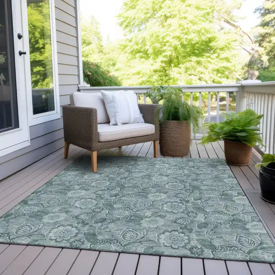 Teal Blue And Aqua Floral Washable Indoor Outdoor Area Rug Photo 8