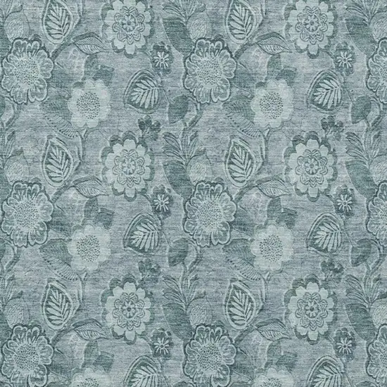 Teal Blue And Aqua Floral Washable Indoor Outdoor Area Rug Photo 4