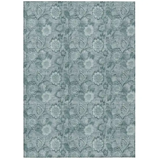 Teal Blue And Aqua Floral Washable Indoor Outdoor Area Rug Photo 1