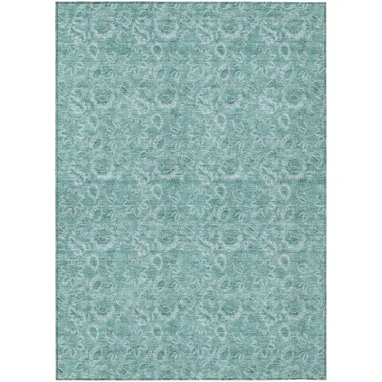 Teal Blue And Aqua Floral Washable Indoor Outdoor Area Rug Photo 2