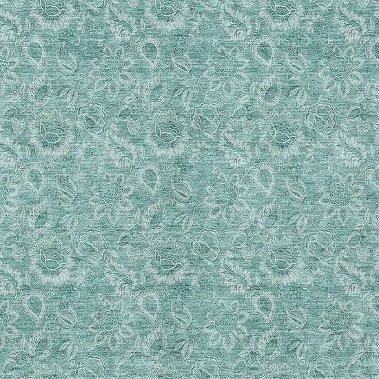 Teal Blue And Aqua Floral Washable Indoor Outdoor Area Rug Photo 5