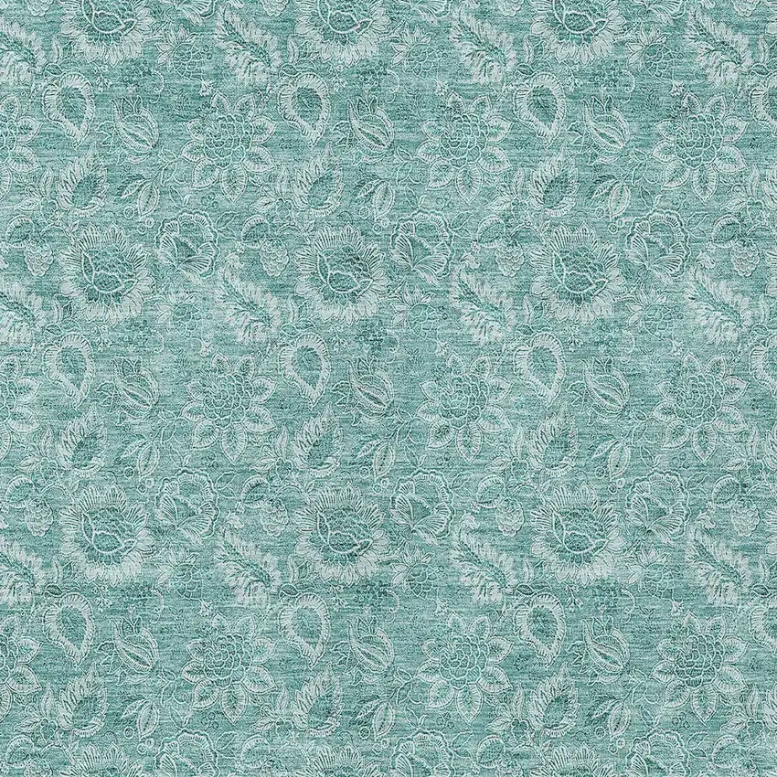 Teal Blue And Aqua Floral Washable Indoor Outdoor Area Rug Photo 5