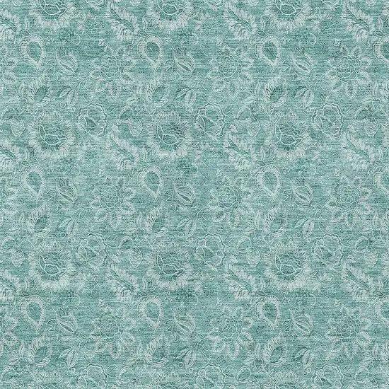 Teal Blue And Aqua Floral Washable Indoor Outdoor Area Rug Photo 6