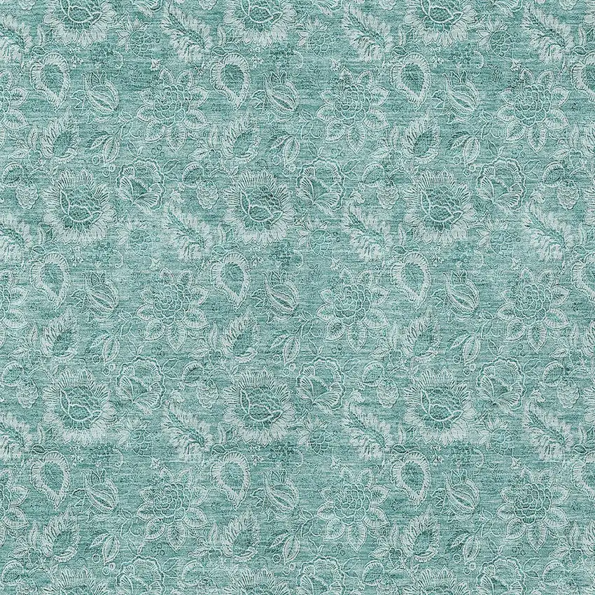 Teal Blue And Aqua Floral Washable Indoor Outdoor Area Rug Photo 6