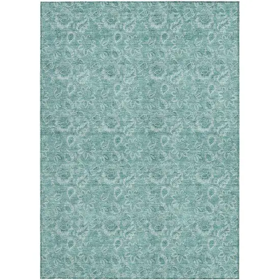 Teal Blue And Aqua Floral Washable Indoor Outdoor Area Rug Photo 4