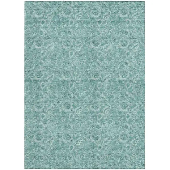 Teal Blue And Aqua Floral Washable Indoor Outdoor Area Rug Photo 4