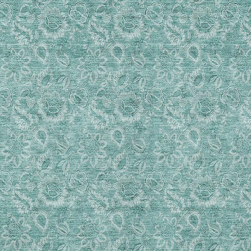 Teal Blue And Aqua Floral Washable Indoor Outdoor Area Rug Photo 9