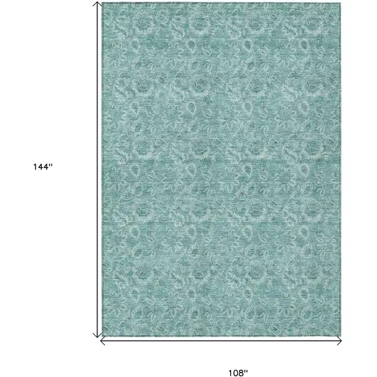 Teal Blue And Aqua Floral Washable Indoor Outdoor Area Rug Photo 3