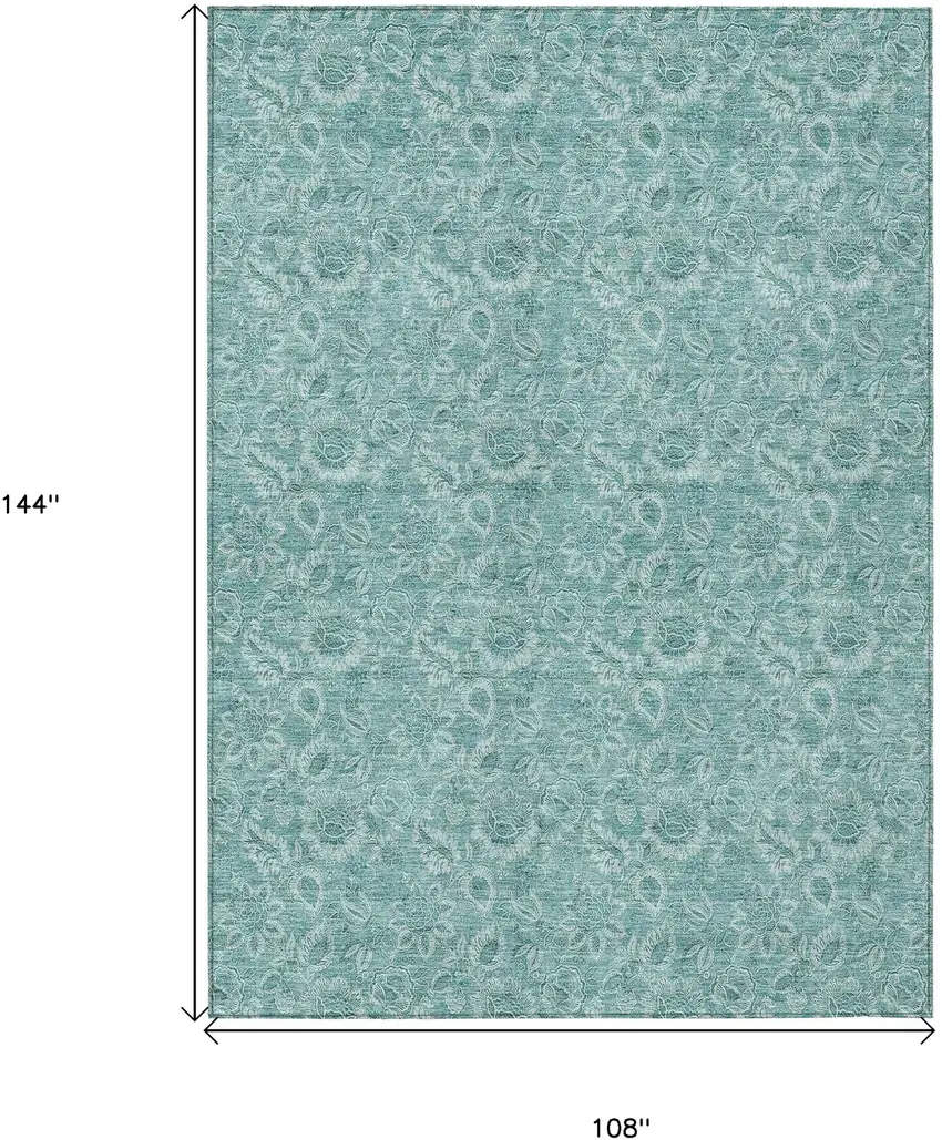 Teal Blue And Aqua Floral Washable Indoor Outdoor Area Rug Photo 3