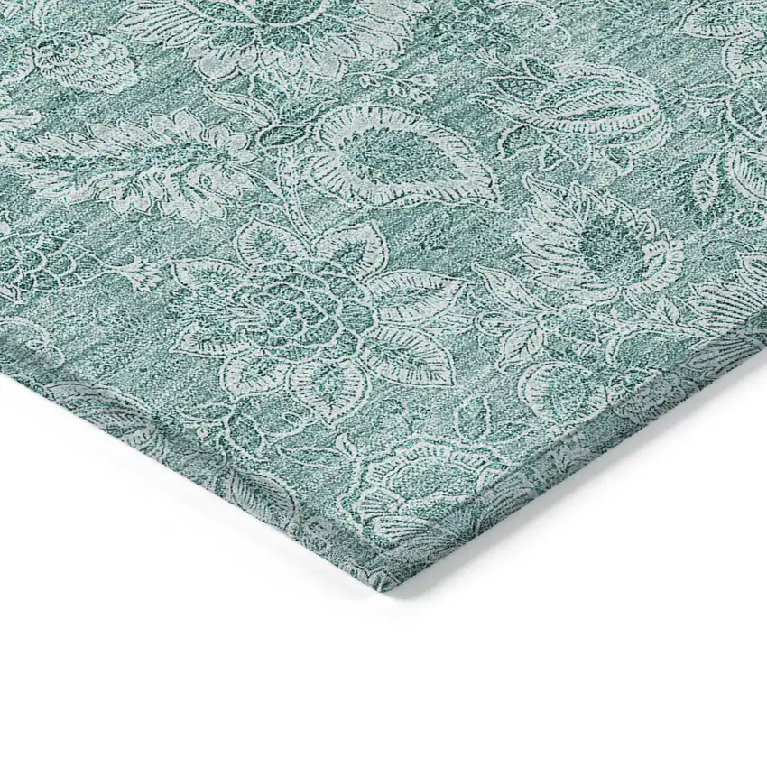 Teal Blue And Aqua Floral Washable Indoor Outdoor Area Rug Photo 5