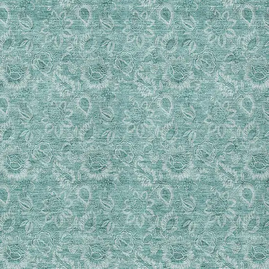 Teal Blue And Aqua Floral Washable Indoor Outdoor Area Rug Photo 8