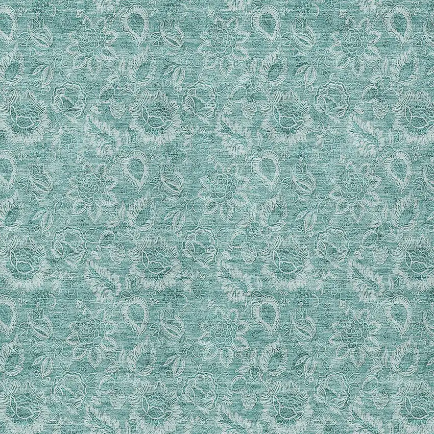 Teal Blue And Aqua Floral Washable Indoor Outdoor Area Rug Photo 8