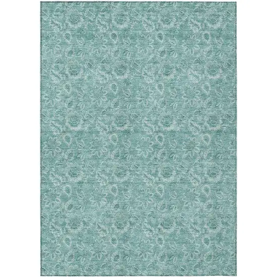 Teal Blue And Aqua Floral Washable Indoor Outdoor Area Rug Photo 2