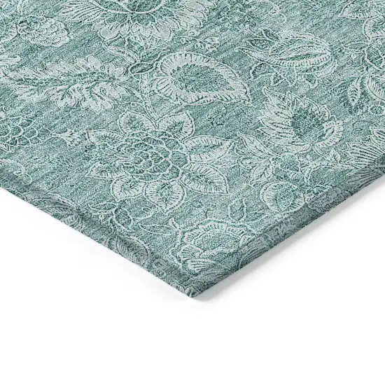 Teal Blue And Aqua Floral Washable Indoor Outdoor Area Rug Photo 7