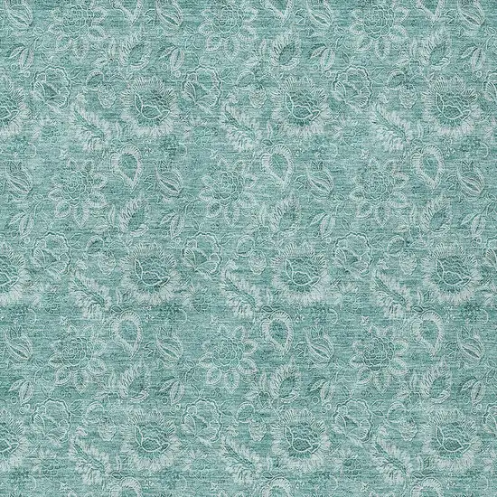 Teal Blue And Aqua Floral Washable Indoor Outdoor Area Rug Photo 9