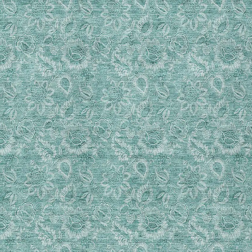 Teal Blue And Aqua Floral Washable Indoor Outdoor Area Rug Photo 9