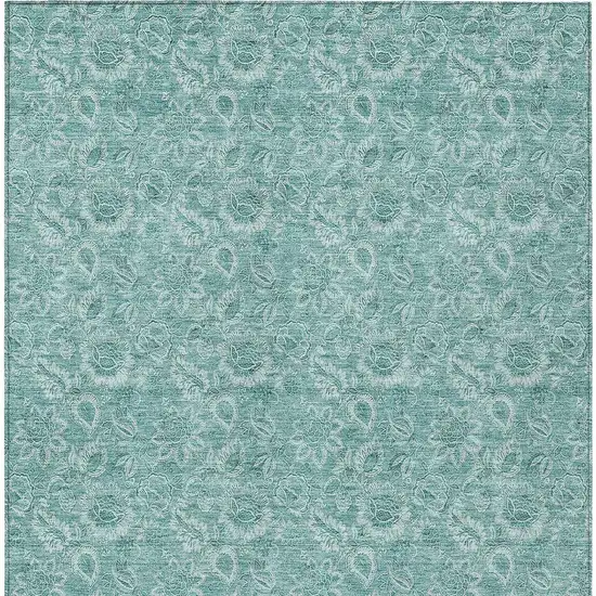 Teal Blue And Aqua Floral Washable Indoor Outdoor Area Rug Photo 5