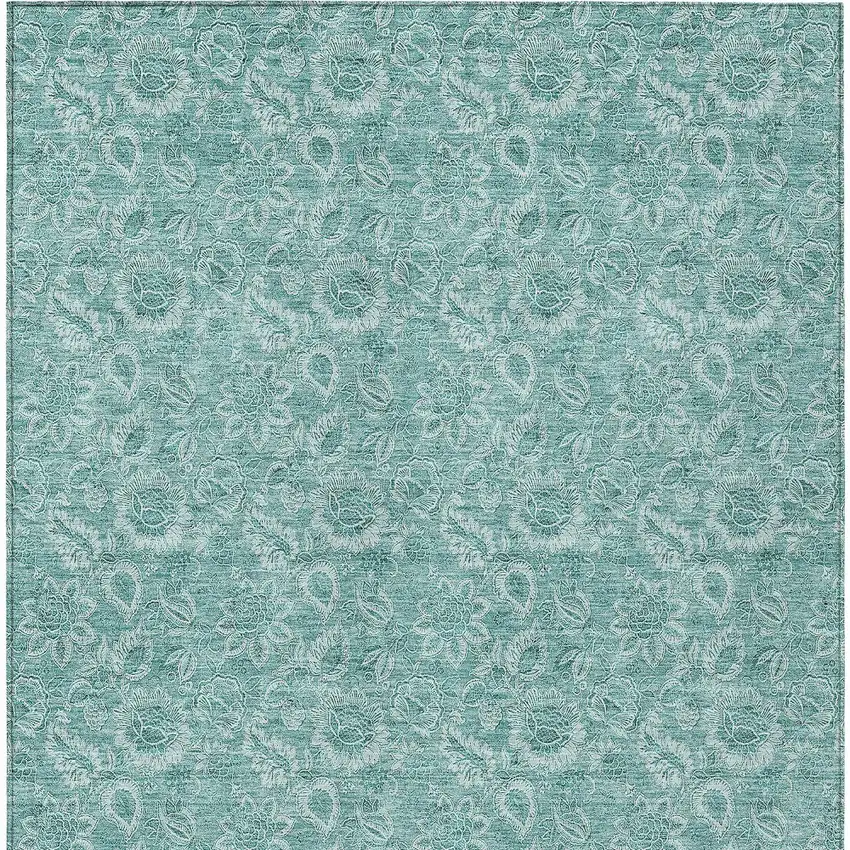 Teal Blue And Aqua Floral Washable Indoor Outdoor Area Rug Photo 4