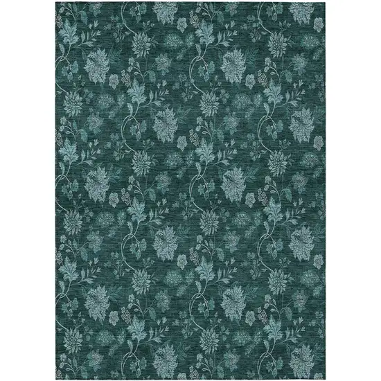 Teal Blue And Aqua Floral Washable Indoor Outdoor Area Rug Photo 2
