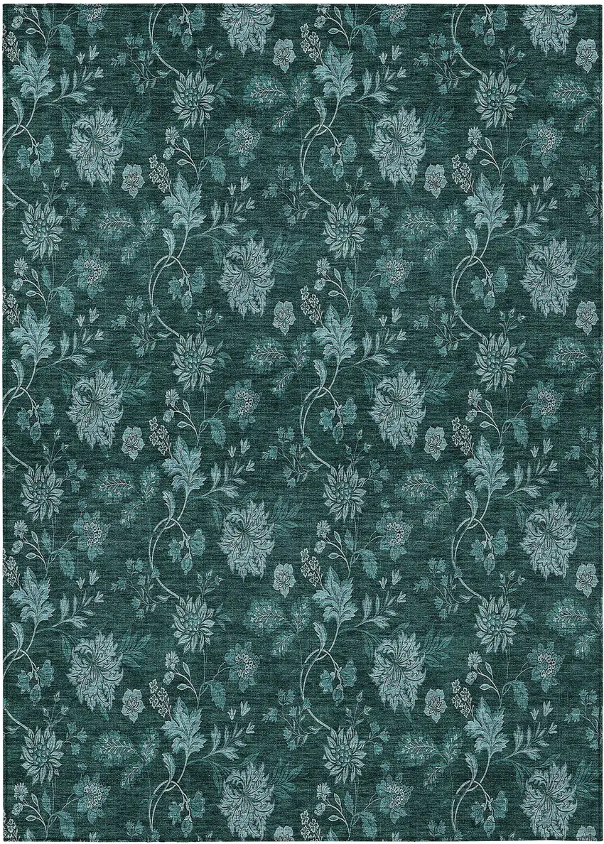 Teal Blue And Aqua Floral Washable Indoor Outdoor Area Rug Photo 2