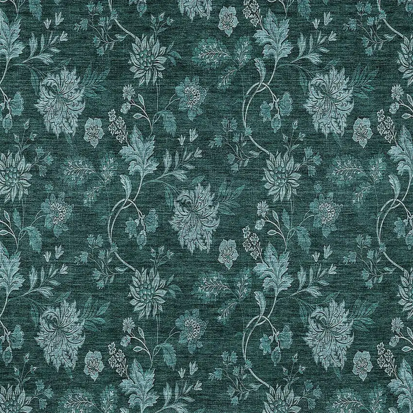 Teal Blue And Aqua Floral Washable Indoor Outdoor Area Rug Photo 6